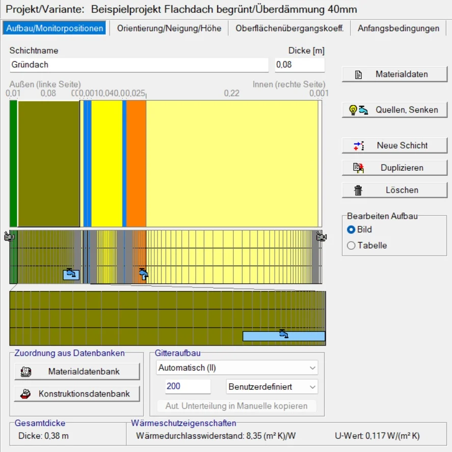 Detaillierter Aufbau des Bauteils mit WUFI Detaillierter Aufbau des Bauteils mit WUFI
