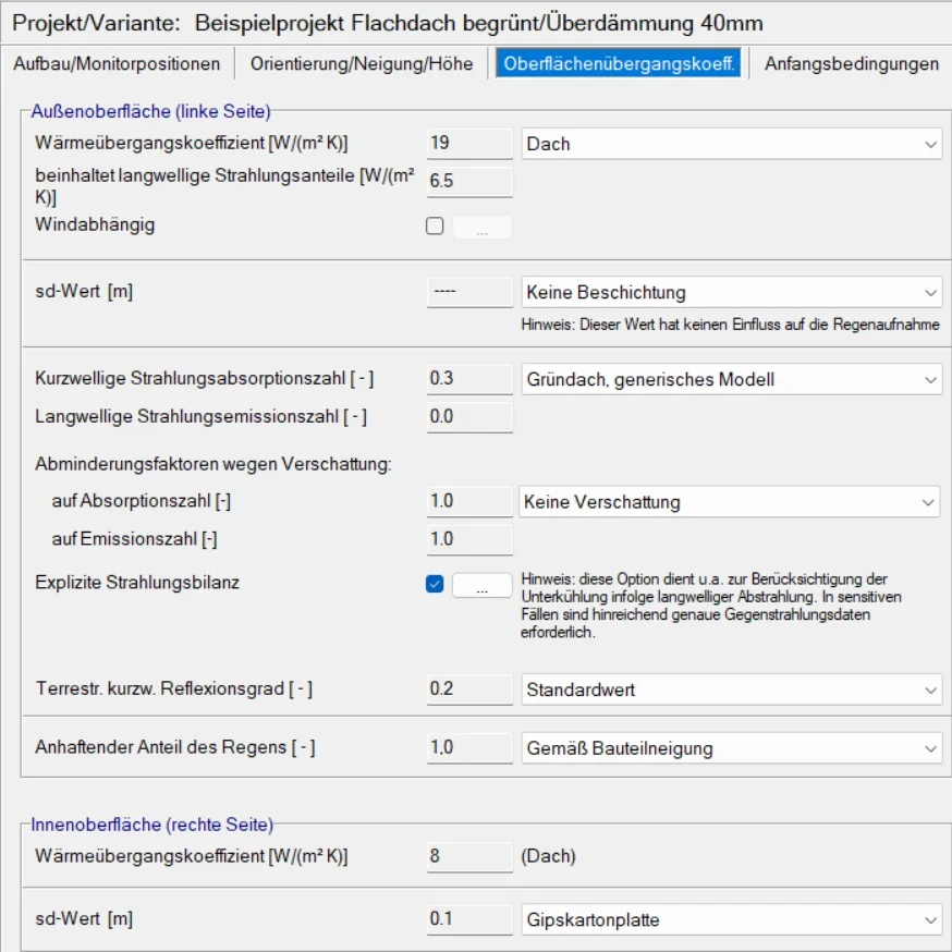 Parameter der Oberflächen Parameter der Oberflächen